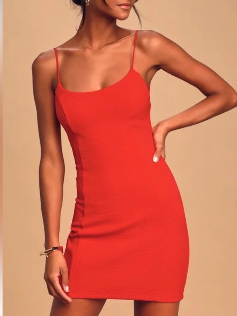 Lulu's Bright Red Textured Dress